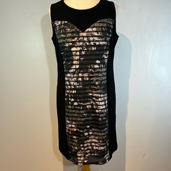 Amanda collection black/floral print dress size large - Picture 1 of 11